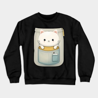 White Pocket Cat Crewneck Sweatshirt